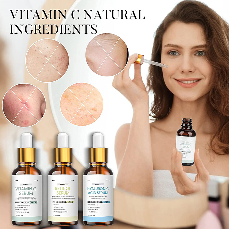 Private Label Natural Vitamin C Retinol Anti Aging Hyaluronic Acid Anti Wrinkle Serum Skin Care Set