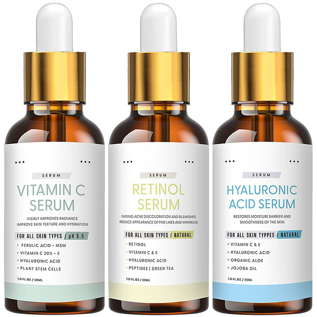 Private Label Natural Vitamin C Retinol Anti Aging Hyaluronic Acid Anti Wrinkle Serum Skin Care Set