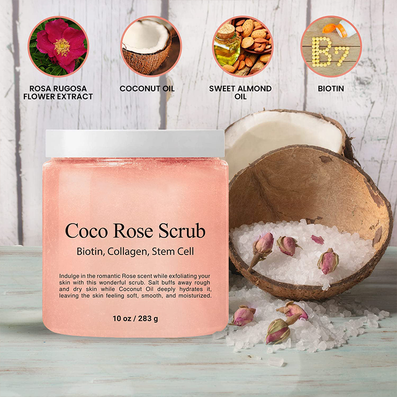 Private Label Dead Sea Salt Coconut Rose Exfoliating Sugar Body Scrub